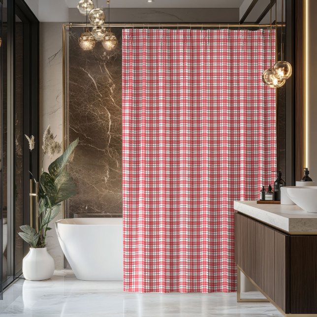 Rideaux De Douche New Home Shower Curtain Red Black Plaid Accent (New Home Shower Curtain Red Black Plaid Accent)