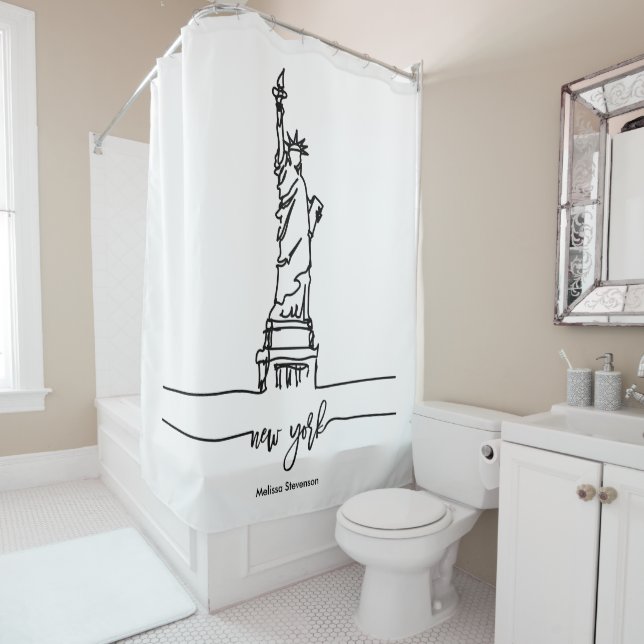 Rideaux De Douche New York City Skyline Lady Liberty Statue (En situation)