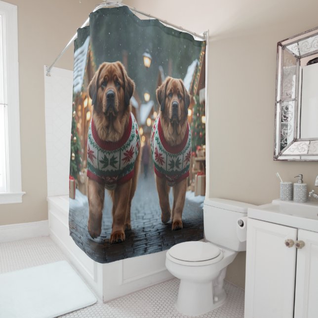 Rideaux De Douche Newfoundland Dogs Christmas Snow Holiday (En situation)