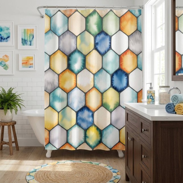 Rideaux De Douche Nid d'abeille géométrique moderne (Créateur téléchargé)