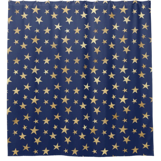 Rideaux De Douche Night Sky Navy et Gold Stars (Devant)