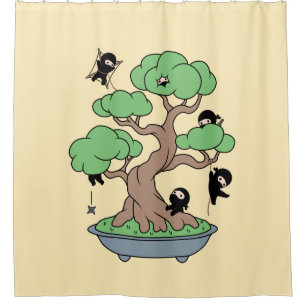 Rideaux De Douche Ninjas minuscules en bonsaï sur jaune