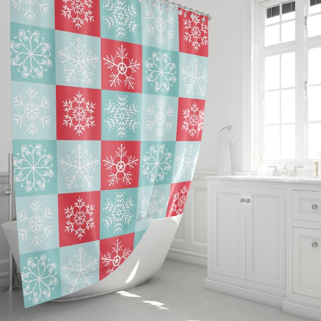 Rideaux De Douche Noël à carreaux flocons de neige (Créateur téléchargé)
