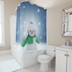 Rideaux De Douche Noël bonhomme de neige SlipperyJoe foulard vert m