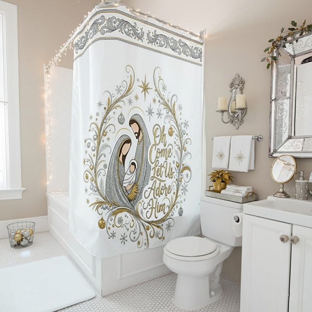 Rideaux De Douche Noël de la nativité en argent et or (Créateur téléchargé)