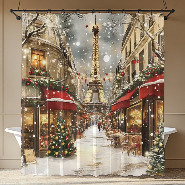 Rideaux De Douche Noël élégant à Paris vacances  (Elegant Christmas in Paris Holiday Shower Curtain)