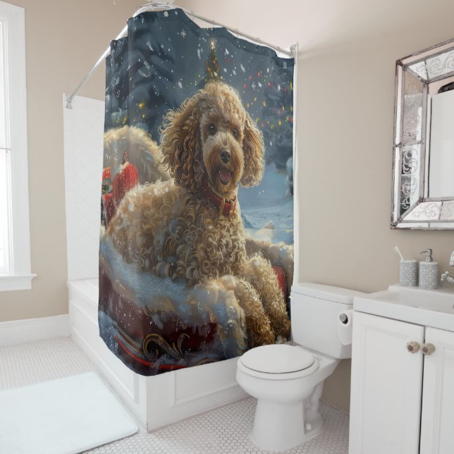 Rideaux De Douche Noël Festif au Chien Caniche (En situation)