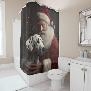 Rideaux De Douche Noël festif Dalmatien avec le Père Noël