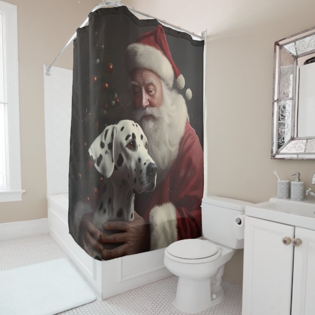 Rideaux De Douche Noël festif Dalmatien avec le Père Noël (En situation)