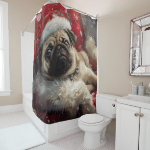 Rideaux De Douche Noël Fête du Chien Carlin