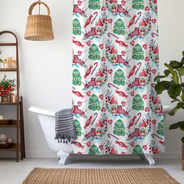 Rideaux De Douche Noël Gnomes Motif de bonbons (Créateur téléchargé)