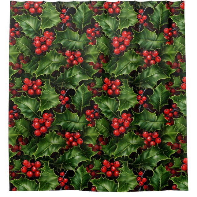 Rideaux De Douche Noël Holly Feuilles Et Red Berries Motif (Devant)