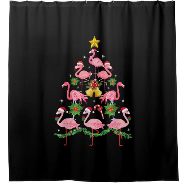 Rideaux De Douche Noël - Joli Flamant rose sapin de Noël (Devant)