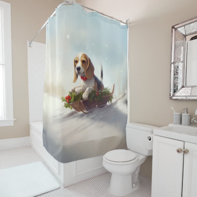Rideaux De Douche Noël neige hiver Beagle (En situation)
