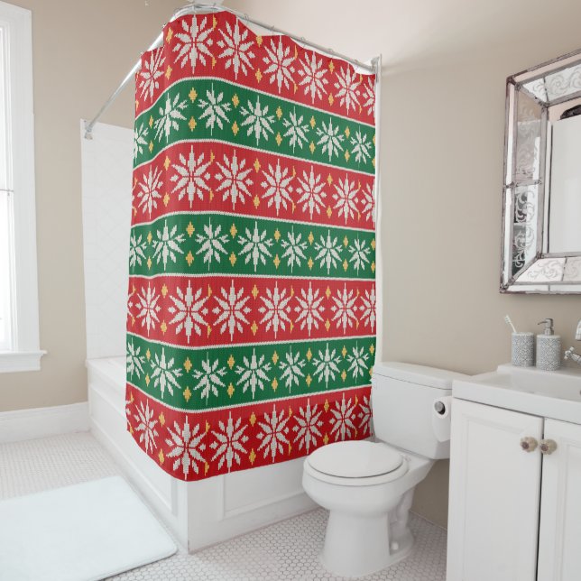 Rideaux De Douche Noël Nordique Tricoté (En situation)