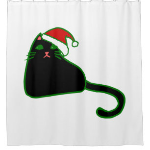 Rideaux De Douche noël santa claus casquette chat noir