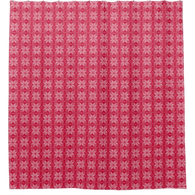 Rideaux De Douche Noël, Scandinave, rouge, blanc, flocons de neige (Devant)