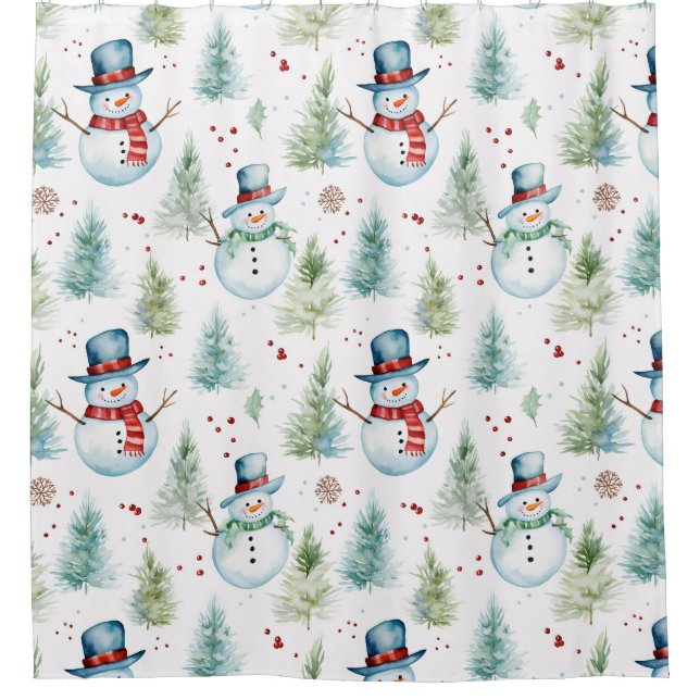 Rideaux De Douche Noël Snowmen sans fil Motif (Devant)