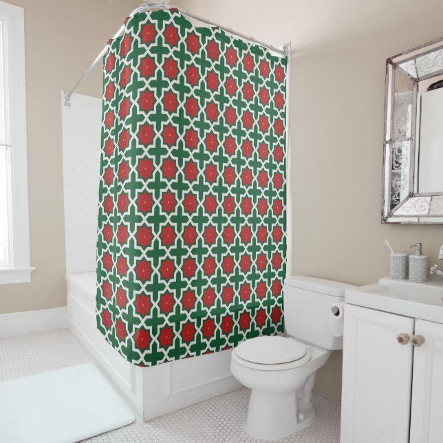 Rideaux De Douche Noël Vert Rouge et blanc Motif (En situation)