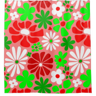 Rideaux De Douche Noël vintage groovy années 60 floral