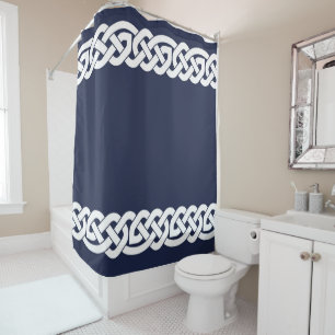 Rideaux De Douche noeuds celtiques, ornement, bleu marine, blanc
