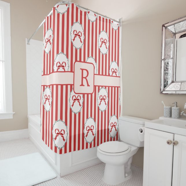 Rideaux De Douche Noeuds et rubans de Noël monogramme initiale (En situation)