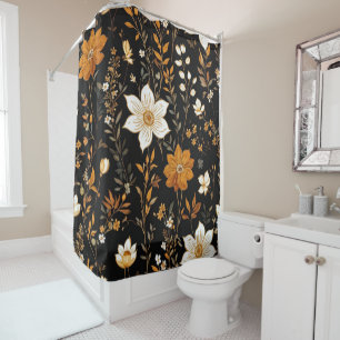Rideaux De Douche Noir Automne Boho Vintage or modèle floral