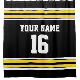 Rideaux De Douche Noir avec rayures blanches jaunes Sport Jersey
