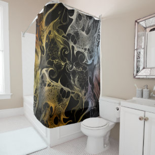 RIDEAUX DE DOUCHE NOIR BLANC COLORÉ TOURBILLONNANT ONDULÉ