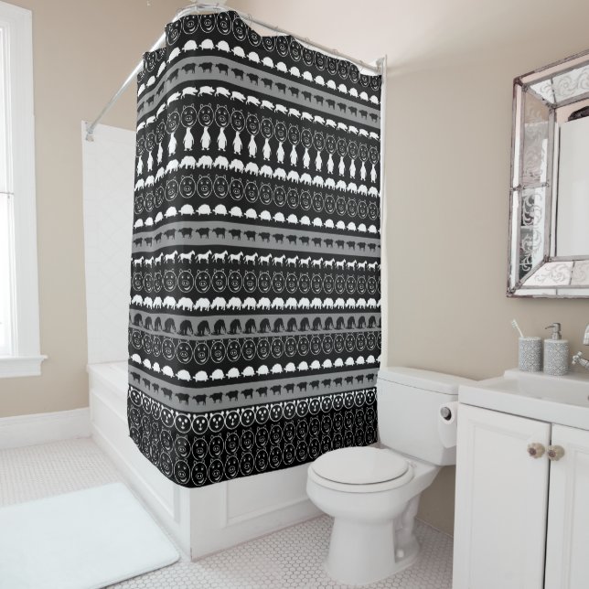 Rideaux De Douche Noir Blanc mignon Animaux Motif #2 (En situation)