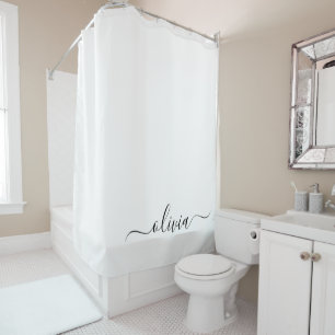 Rideaux De Douche Noir Blanc moderne Script Girl Monogramme Nom