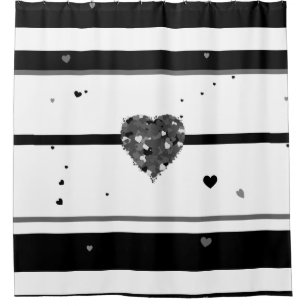 Rideaux De Douche Noir et blanc Grille Coeur Design