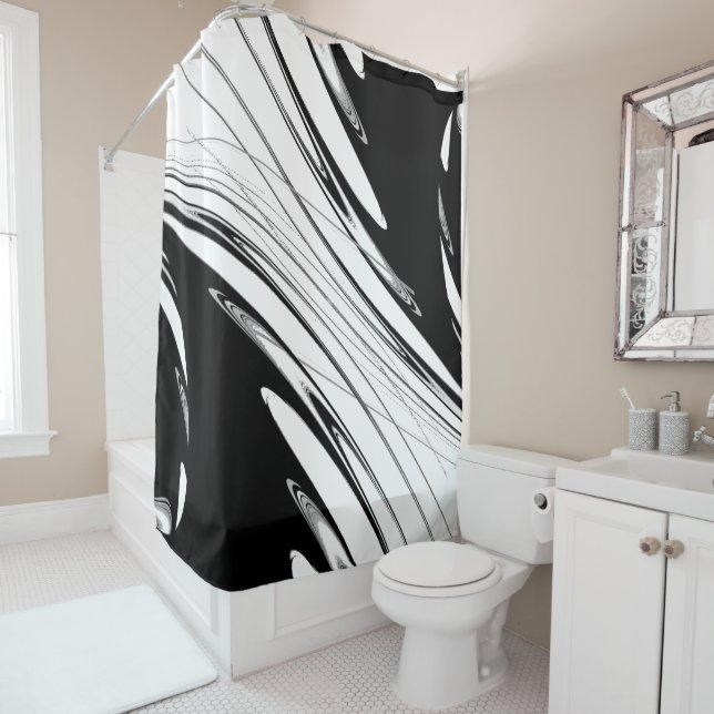 Rideaux De Douche Noir et blanc moderne (En situation)