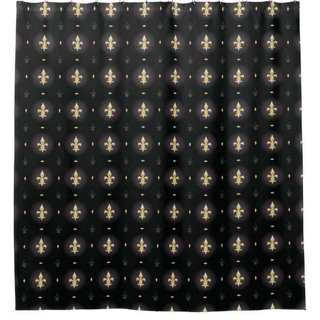 Rideaux De Douche Noir et Gold Fleur De Lis Curtain (Devant)