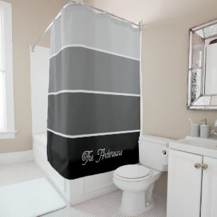 Rideaux De Douche Noir et gris Ombre Stripes avec script