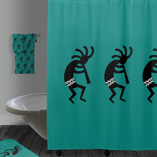 Rideaux De Douche Noir Et Turquoise Kokopelli Design Sud-Ouest (Créateur téléchargé)