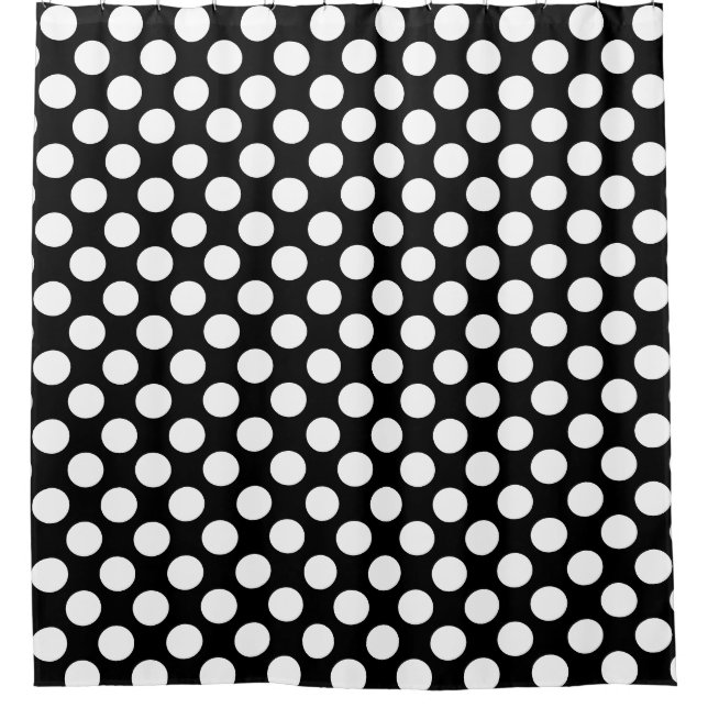 Rideaux De Douche Noir : Grand motif à pois blancs (Devant)