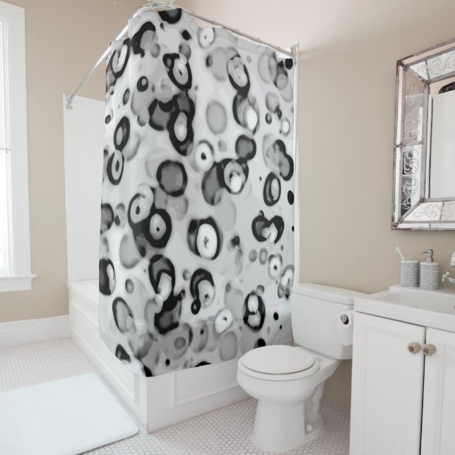 RIDEAUX DE DOUCHE NOIR GRIS BLANC MODERNE TENDANCE SIMPLE ABSTRAIT (En situation)