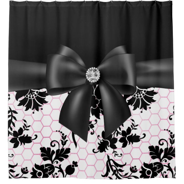 Rideaux De Douche Noir Noir Bow-Noir Crayon Blanc Rose (Devant)