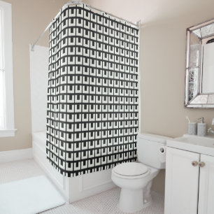 Rideaux De Douche Noir Rétro Blanc Géométrique Moyen Siècle Moderne