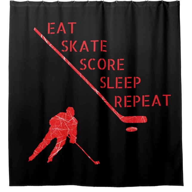 Rideaux De Douche Noir rouge - mangez du hockey sur glace (Devant)