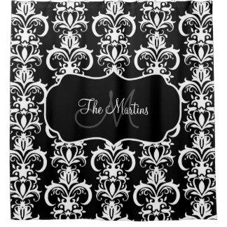 Rideaux De Douche Nom de famille classique Motif monogramme Damas