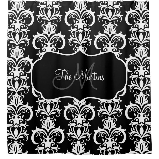 Rideaux De Douche Nom de famille classique Motif monogramme Damas (Devant)