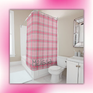 Rideaux De Douche Nom de la plaque rose et blanc Monogramme  