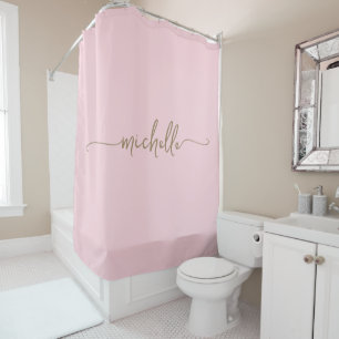 Rideaux De Douche Nom de monogramme calligraphié rose pâle minimal f