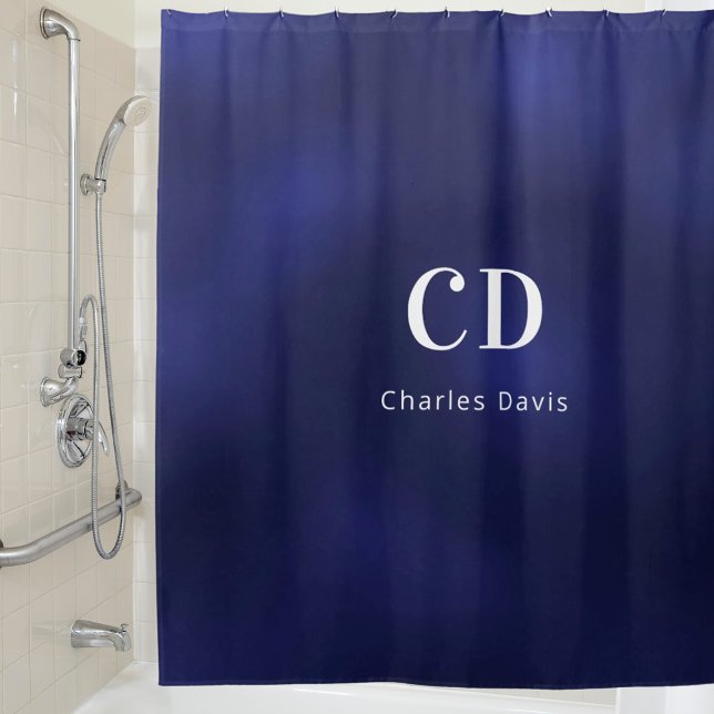 Rideaux De Douche Nom des initiales du monogramme bleu marine (Créateur téléchargé)