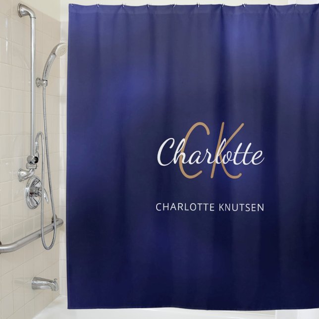 Rideaux De Douche Nom des initiales du monogramme bleu marine (Créateur téléchargé)