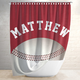 Rideaux De Douche Nom du joueur de baseball rouge