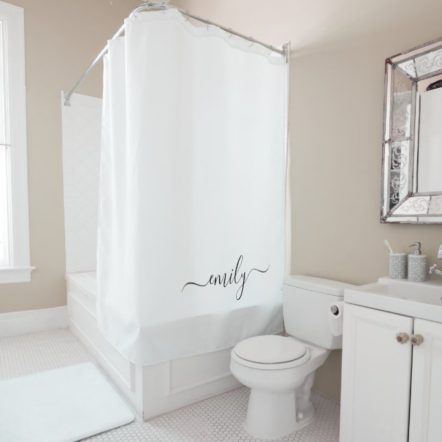 Rideaux De Douche Nom du monogramme blanc noir moderne (En situation)