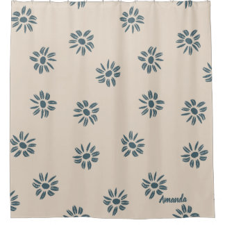 Rideaux De Douche Nom du monogramme bleu beige bleu mignon